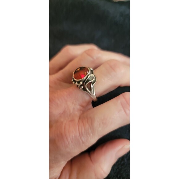 Artisan crafted Amber gemstone cabochon Ring  Sterling Silver 925 Vintage 7.75-8 - Picture 9 of 14